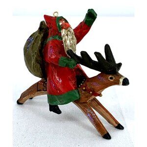 House Of Hatten Christmas Santa Riding Reindeer Ornament 3.5"